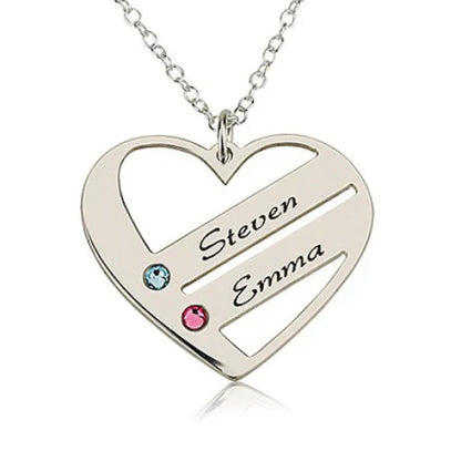 Double Name Engrave Heart Necklace